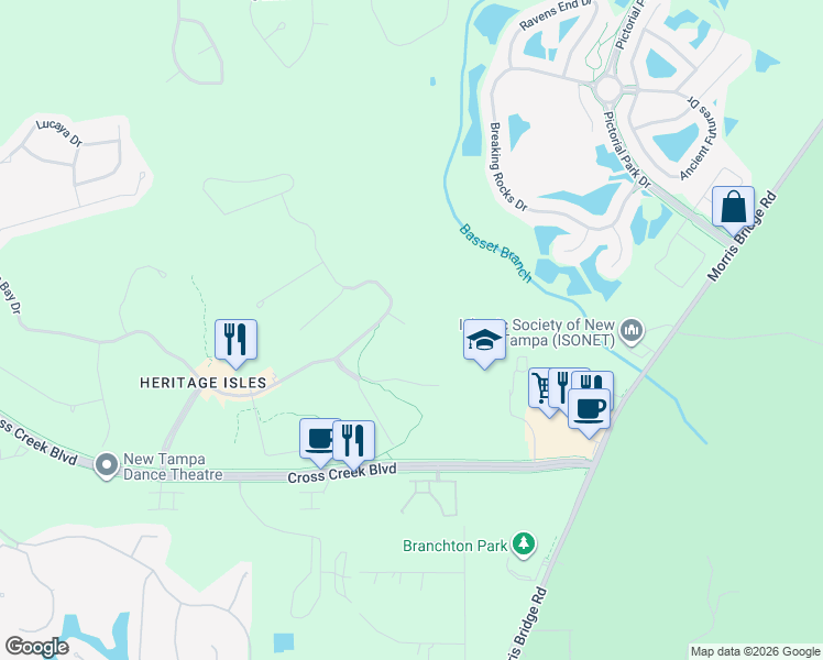 map of restaurants, bars, coffee shops, grocery stores, and more near 18102 Turtle Beach Way in Tampa