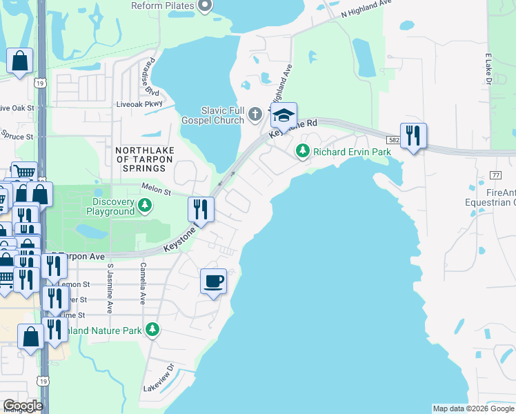 map of restaurants, bars, coffee shops, grocery stores, and more near 427 Sailfish Drive in Tarpon Springs