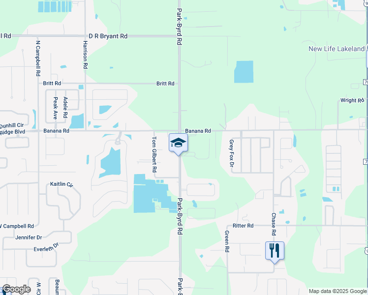 map of restaurants, bars, coffee shops, grocery stores, and more near 8201 Park-Byrd Road in Lakeland