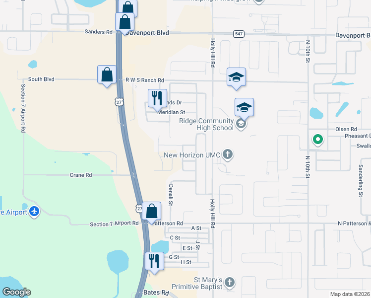 map of restaurants, bars, coffee shops, grocery stores, and more near 820 Teton Street in Haines City