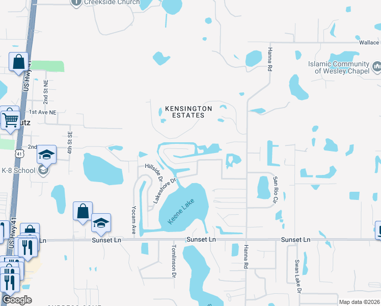 map of restaurants, bars, coffee shops, grocery stores, and more near 18853 Tracer Drive in Lutz