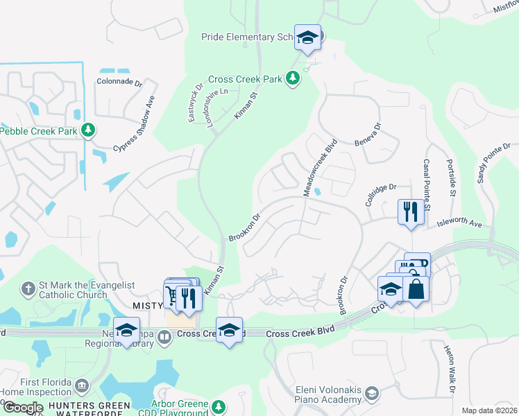 map of restaurants, bars, coffee shops, grocery stores, and more near 10202 Grant Creek Drive in Tampa