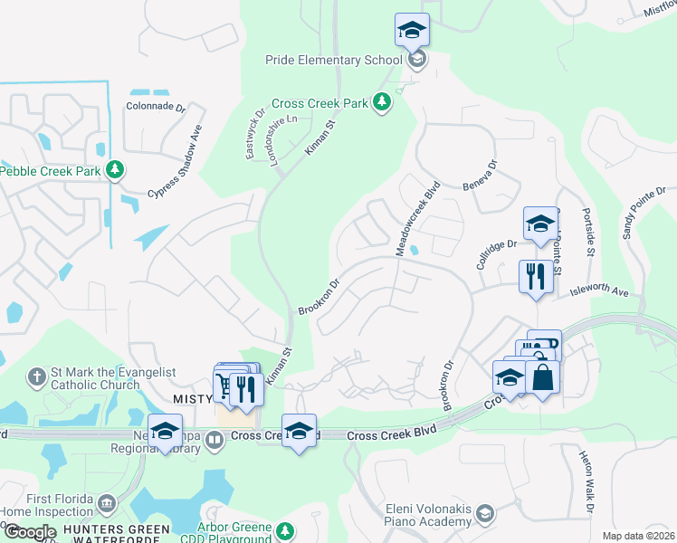 map of restaurants, bars, coffee shops, grocery stores, and more near 10202 Grant Creek Drive in Tampa