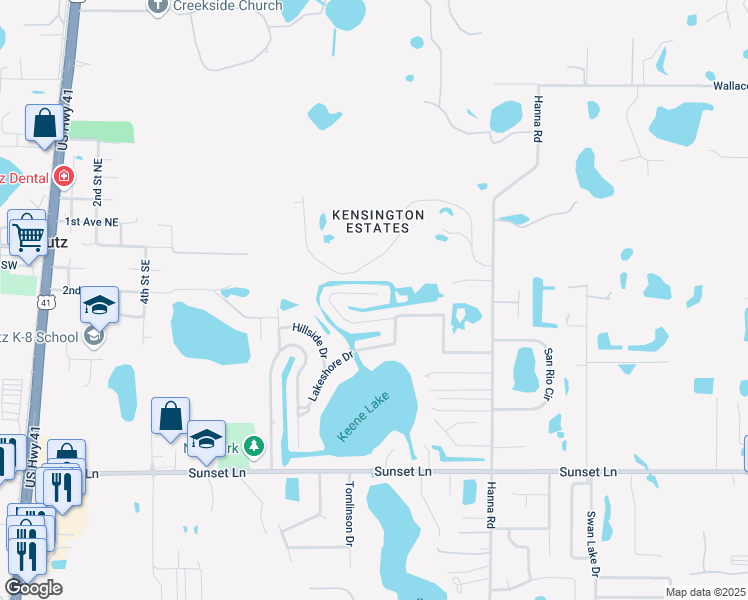 map of restaurants, bars, coffee shops, grocery stores, and more near 18851 Tracer Drive in Lutz