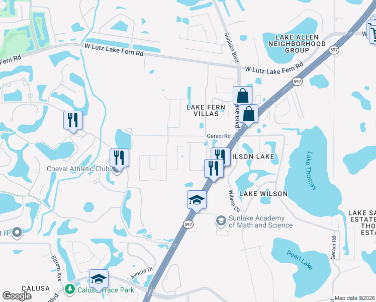 map of restaurants, bars, coffee shops, grocery stores, and more near 18621 Noble Caspian Drive in Lutz