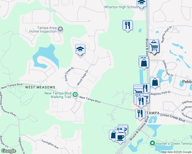 map of restaurants, bars, coffee shops, grocery stores, and more near 8624 Herons Cove Place in Tampa