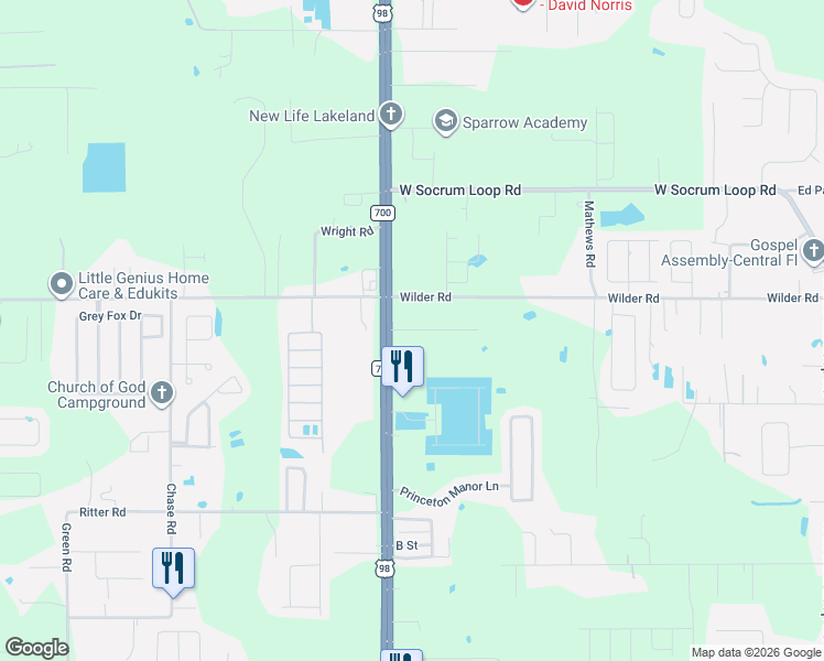 map of restaurants, bars, coffee shops, grocery stores, and more near 1026 Brentwood Lane in Lakeland