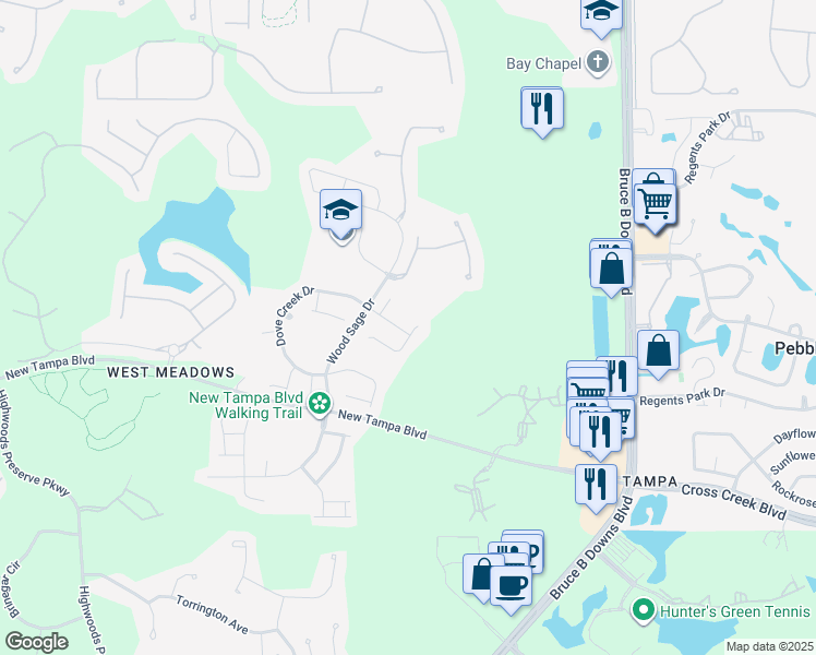 map of restaurants, bars, coffee shops, grocery stores, and more near 8624 Herons Cove Place in Tampa
