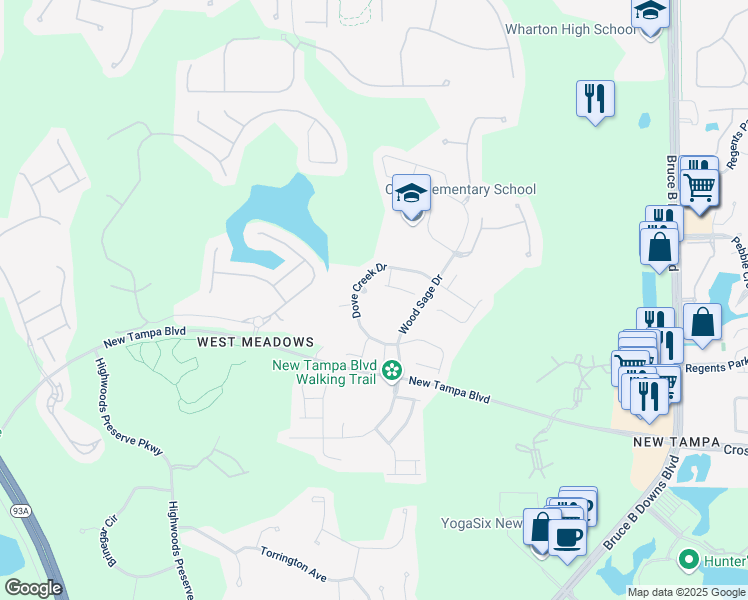 map of restaurants, bars, coffee shops, grocery stores, and more near 8505 Crows Court in Tampa