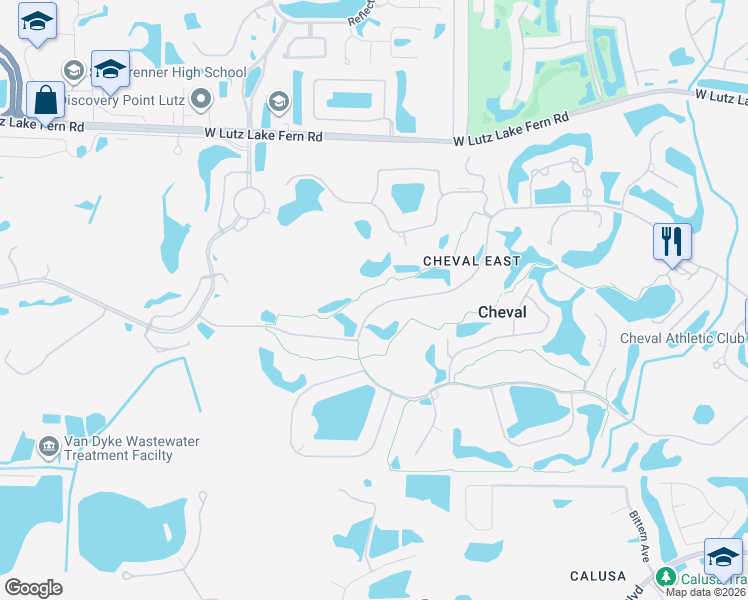 map of restaurants, bars, coffee shops, grocery stores, and more near 4529 Cheval Boulevard in Lutz