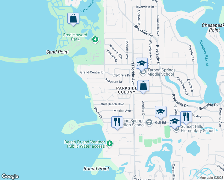 map of restaurants, bars, coffee shops, grocery stores, and more near 325 Windrush Loop in Tarpon Springs