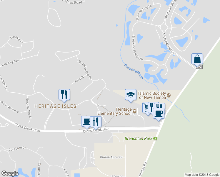 map of restaurants, bars, coffee shops, grocery stores, and more near 18103 Turtle Beach Way in Tampa