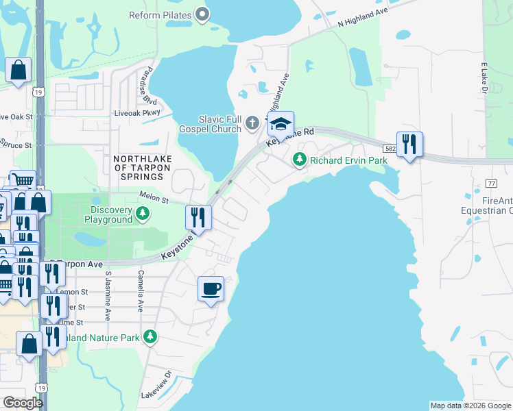 map of restaurants, bars, coffee shops, grocery stores, and more near 427 Sailfish Drive in Tarpon Springs
