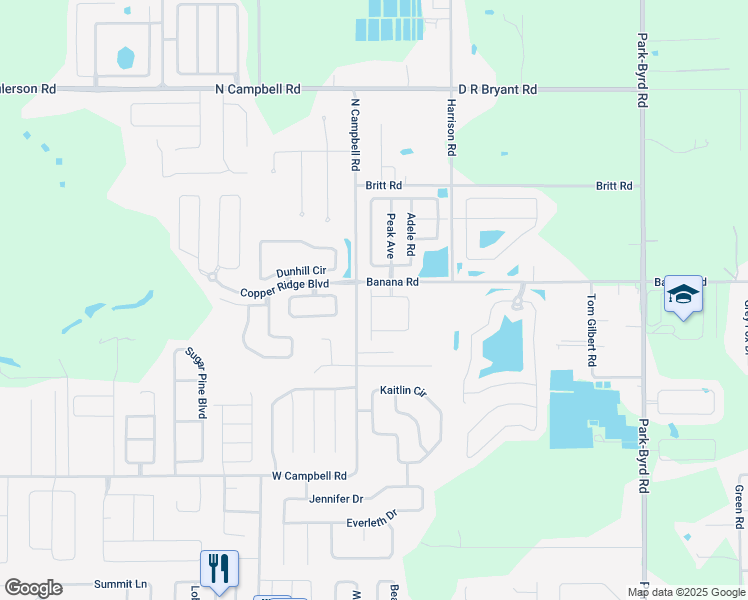map of restaurants, bars, coffee shops, grocery stores, and more near 8250 North Campbell Road in Lakeland