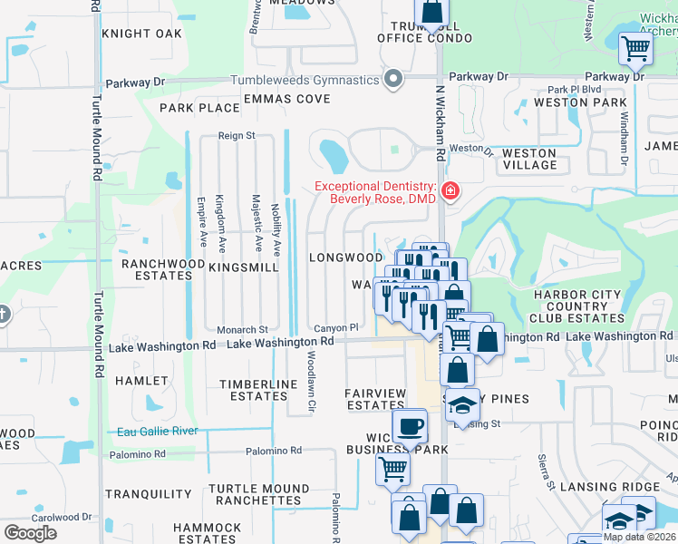 map of restaurants, bars, coffee shops, grocery stores, and more near 2608 Longwood Boulevard in Melbourne