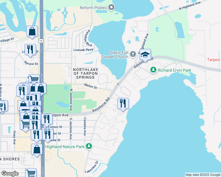 map of restaurants, bars, coffee shops, grocery stores, and more near 1305 Trail View in Tarpon Springs