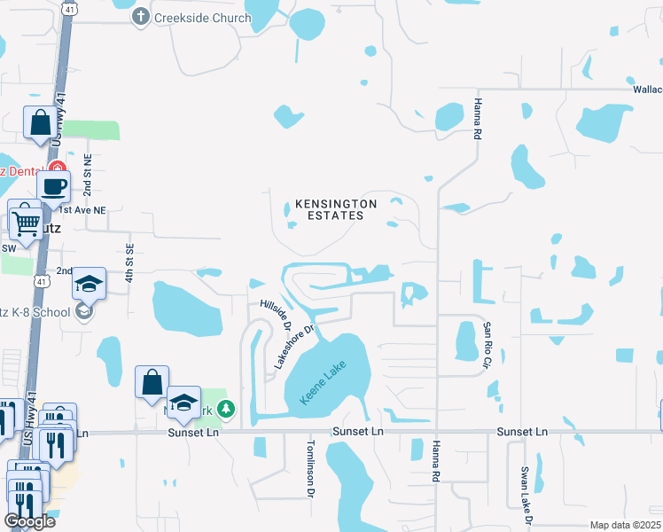 map of restaurants, bars, coffee shops, grocery stores, and more near 18851 Tracer Drive in Lutz