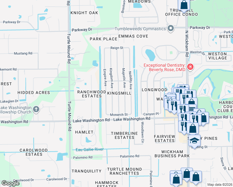 map of restaurants, bars, coffee shops, grocery stores, and more near 2503 Kingdom Avenue in Melbourne
