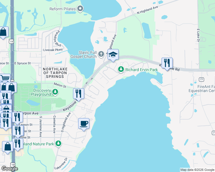 map of restaurants, bars, coffee shops, grocery stores, and more near 427 Sailfish Drive in Tarpon Springs