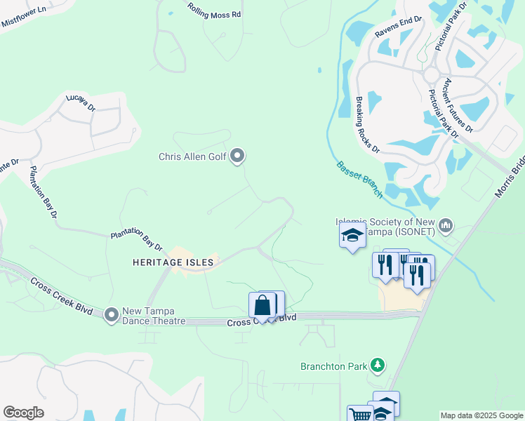 map of restaurants, bars, coffee shops, grocery stores, and more near 18119 Diamond Cove Court in Tampa