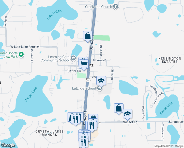 map of restaurants, bars, coffee shops, grocery stores, and more near in Lutz