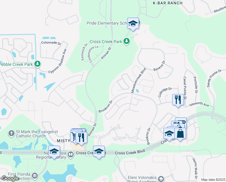map of restaurants, bars, coffee shops, grocery stores, and more near 10213 Grant Creek Drive in Tampa