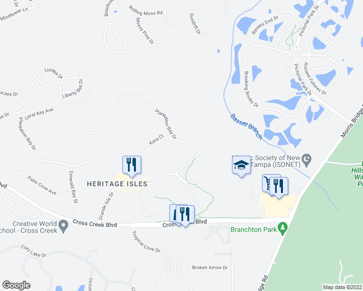 map of restaurants, bars, coffee shops, grocery stores, and more near 18121 Diamond Cove Court in Tampa