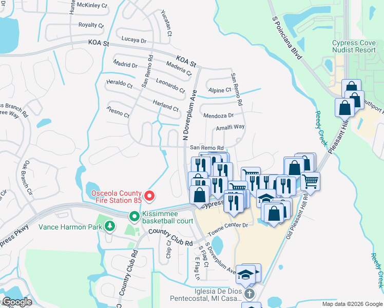 map of restaurants, bars, coffee shops, grocery stores, and more near 801 Rally Dr in Kissimmee