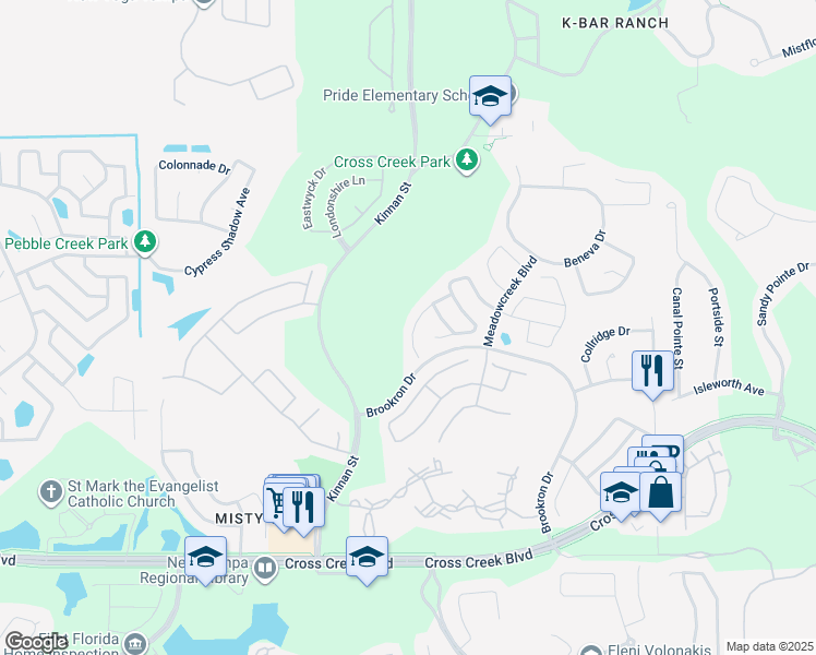 map of restaurants, bars, coffee shops, grocery stores, and more near 10220 Grant Creek Drive in Tampa