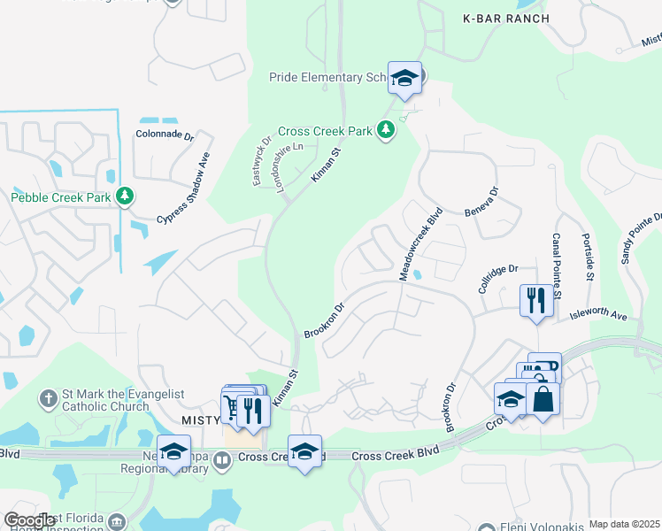 map of restaurants, bars, coffee shops, grocery stores, and more near 10220 Grant Creek Drive in Tampa