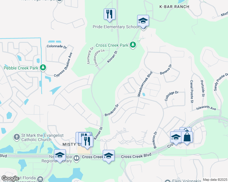 map of restaurants, bars, coffee shops, grocery stores, and more near 10220 Grant Creek Drive in Tampa