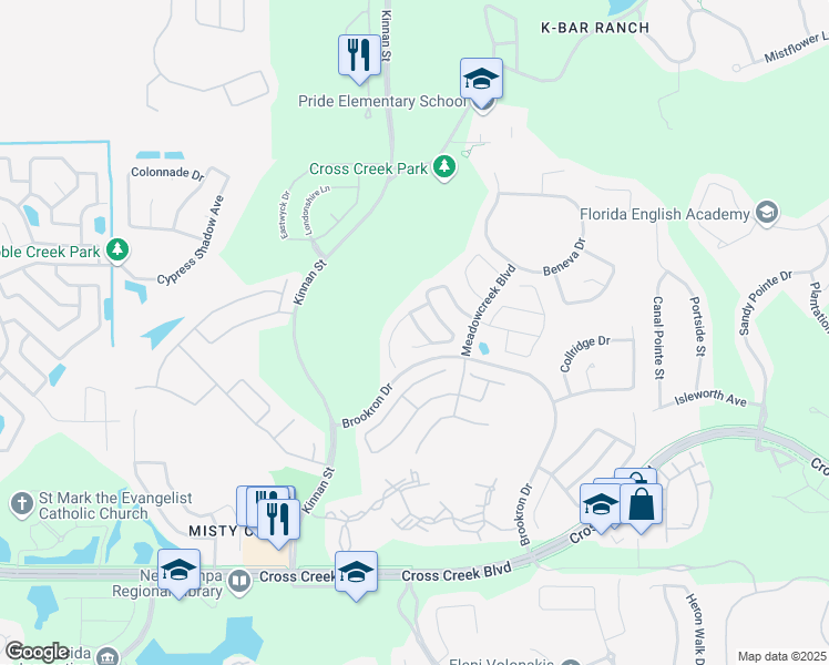 map of restaurants, bars, coffee shops, grocery stores, and more near 18206 Hollyhills Way in Tampa