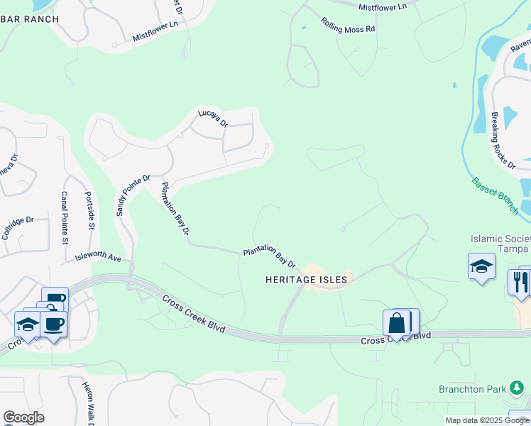 map of restaurants, bars, coffee shops, grocery stores, and more near 18131 Bahama Bay Drive in Tampa
