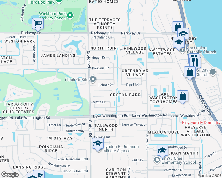 map of restaurants, bars, coffee shops, grocery stores, and more near 1994 Trevino Circle in Melbourne