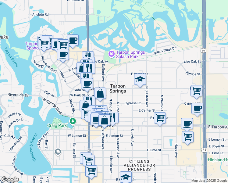 map of restaurants, bars, coffee shops, grocery stores, and more near 412 North Ring Avenue in Tarpon Springs