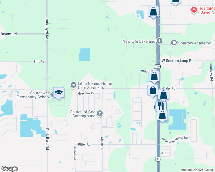 map of restaurants, bars, coffee shops, grocery stores, and more near 8252 Settlers Creek Loop in Lakeland
