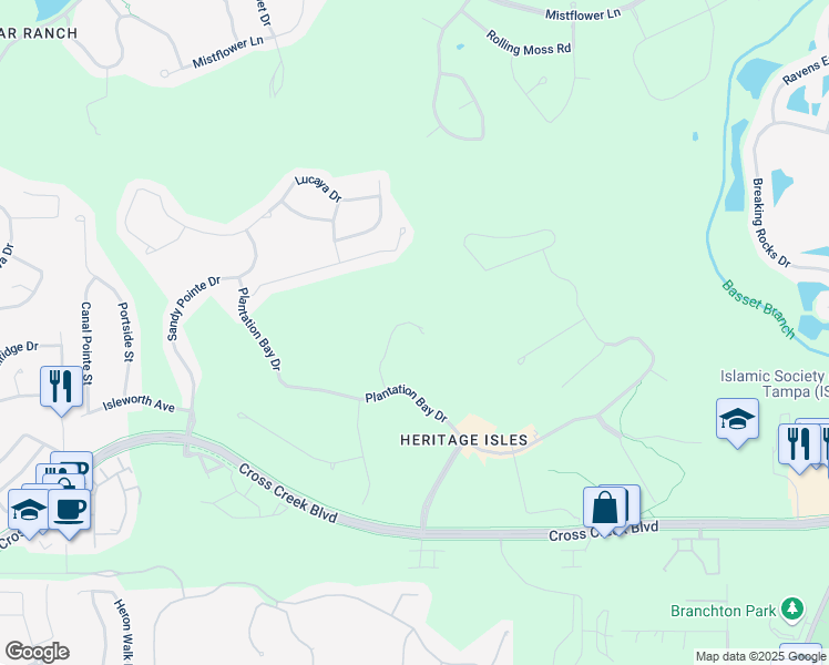 map of restaurants, bars, coffee shops, grocery stores, and more near 18131 Bahama Bay Drive in Tampa