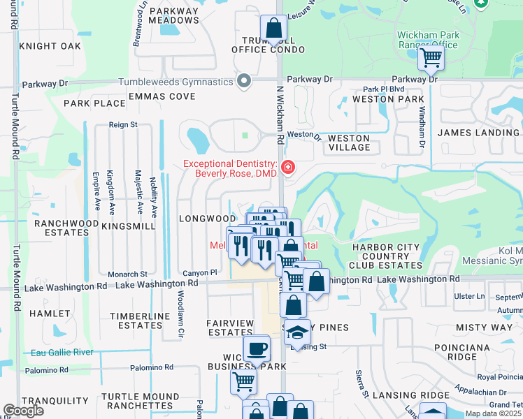 map of restaurants, bars, coffee shops, grocery stores, and more near 54 Trinidad Circle in Melbourne