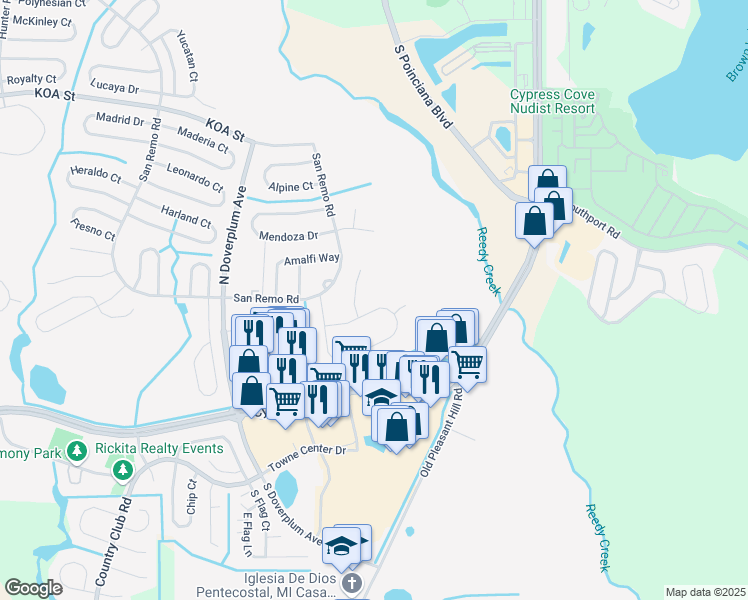 map of restaurants, bars, coffee shops, grocery stores, and more near 58 Cordona Drive in Kissimmee