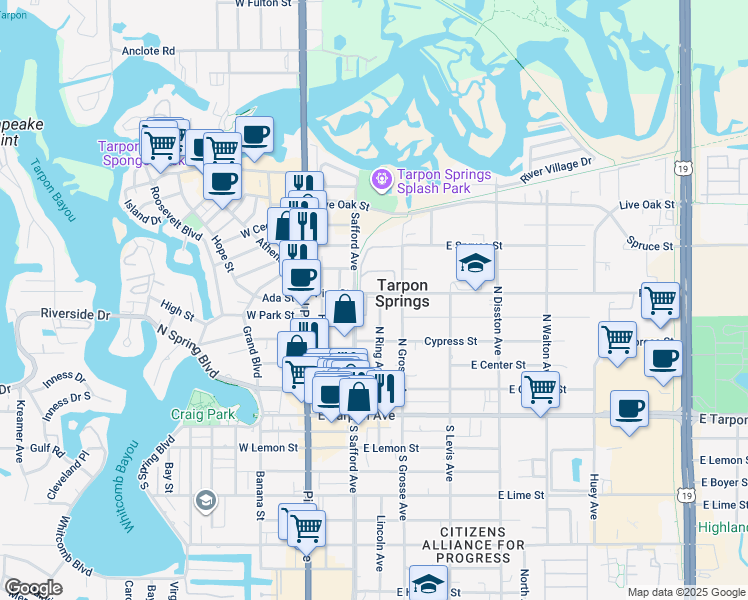 map of restaurants, bars, coffee shops, grocery stores, and more near 412 North Ring Avenue in Tarpon Springs