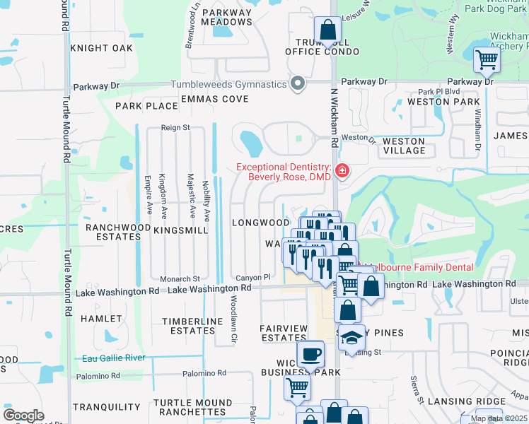 map of restaurants, bars, coffee shops, grocery stores, and more near 2681 Longwood Boulevard in Melbourne
