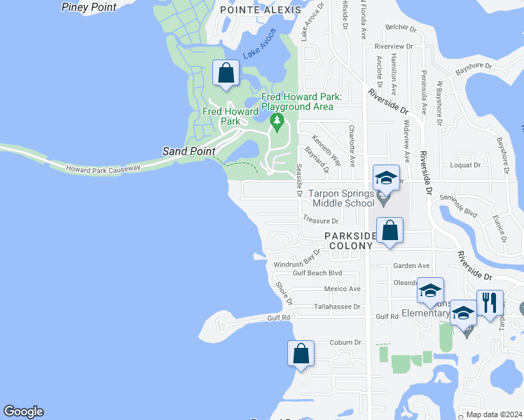map of restaurants, bars, coffee shops, grocery stores, and more near 1722 Sunkissed Drive in Tarpon Springs