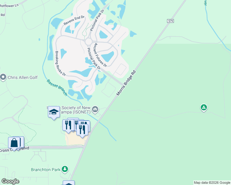 map of restaurants, bars, coffee shops, grocery stores, and more near 15706-15712 Morris Bridge Road in Thonotosassa