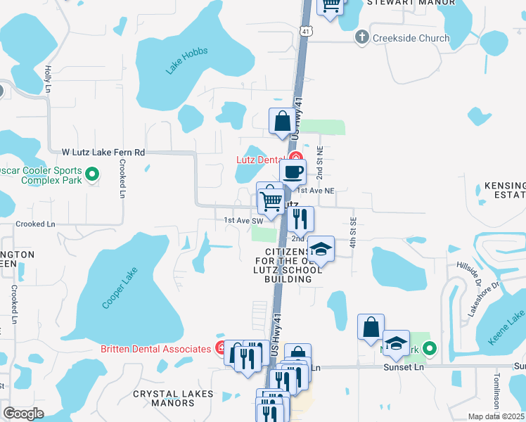 map of restaurants, bars, coffee shops, grocery stores, and more near 124 West Lutz Lake Fern Road in Lutz