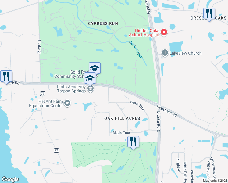 map of restaurants, bars, coffee shops, grocery stores, and more near 95 Dogwood Trce in Tarpon Springs