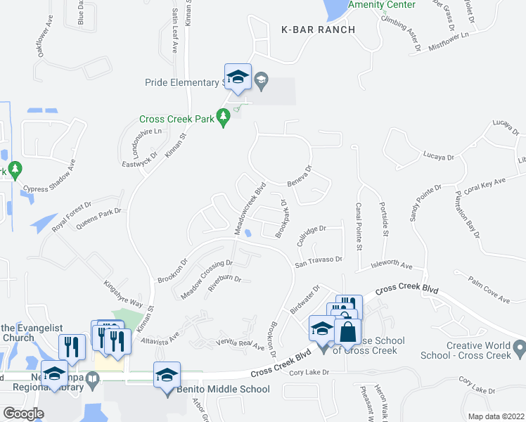 map of restaurants, bars, coffee shops, grocery stores, and more near 10420 Goldenbrook Way in Tampa