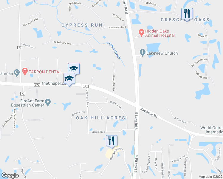 map of restaurants, bars, coffee shops, grocery stores, and more near 102 Silver Moss Lane in Tarpon Springs