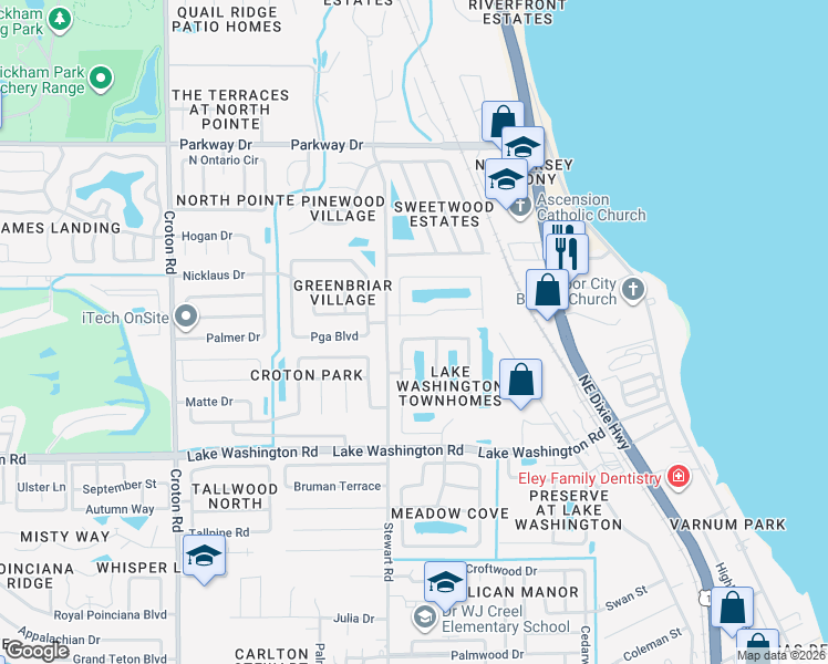 map of restaurants, bars, coffee shops, grocery stores, and more near 2625 Revolution Street in Melbourne