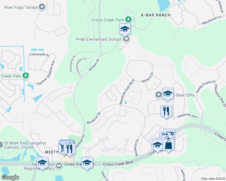 map of restaurants, bars, coffee shops, grocery stores, and more near 10320 Goldenbrook Way in Tampa