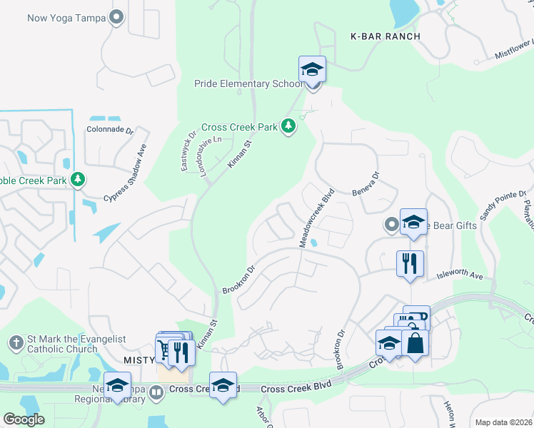 map of restaurants, bars, coffee shops, grocery stores, and more near 10240 Grant Creek Drive in Tampa